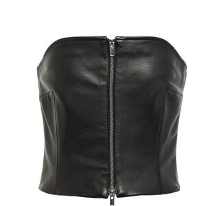 KHAITE Black Leather Strapless Top